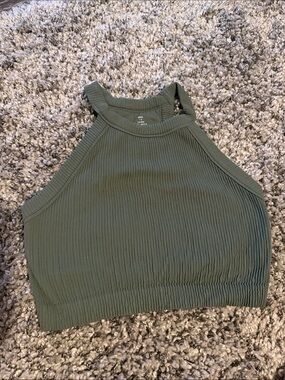 aerie Ribbed High-Neck Crop Tank - Olive